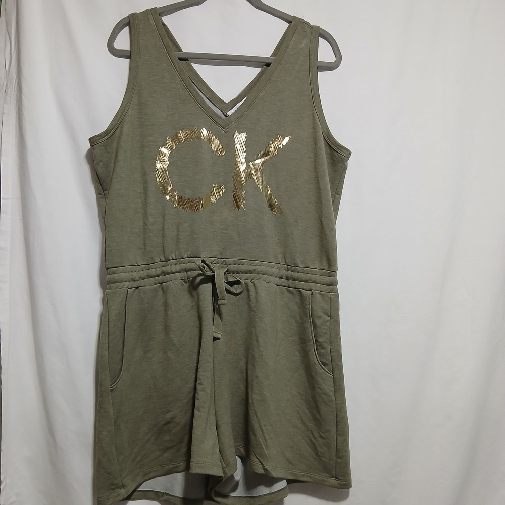 Calvin Klein Romper Lounge Drawstring‎ Pockets Olive Green Casual L